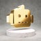 Robot icon. Shiny golden Robot symbol on white marble podium