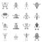 Robot icons set monochrome