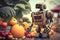 robot, inspecting variety of fruits and vegetables at farmers market