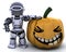 Robot with jack o lantern pumpkin