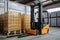 robot, loading heavy boxes into shipping container, using built-in forklift
