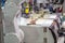 Robot loading mobile phone case to CNC engraving machine