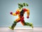 a robot made of fresh fruits and vegetables is running towards