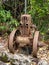 Robot made with old rusty industrial parts abandoned