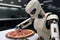 Robot making pizza instead of human. Work automation concept. Generative AI