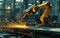 Robot melting metal in factory