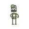 Robot military character, android in green uniform standing with automatic machine in its hands cartoon vector