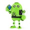 Robot with mobile phone. . Contains clipping path