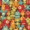 Robot and monsters modern seamless pattern.