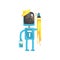 Robot painter character, android with paint brush and bucket in its hands cartoon vector illustration