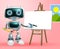 Robot painter character vector background design. Robotic artistic character in painting activity for toy kids modern technology.