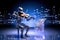 Robot plays violin. Futuristic entertainment on stage