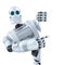 Robot pointing on banner. . Contains clipping path