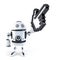 Robot pointing with huge cursor. Isolated. Contains clipping path