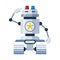 Robot police officer cartoon icon. Electronic copper on wheels with warning flashing lights.