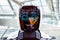 robot portrait close-up. smiling face of robot. Autonomous personal assistant robot for navigation direction in Museum Energy of