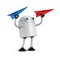 Robot with red and blue paper plane