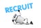 Robot is in a relaxed position holds the word - Recruit