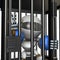 Robot restrained by prison. He is shouting false charges.