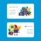 Robot, robotic brain with chip, heart, friend design for kid party set of business cards vector illustration