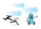 Robot running faster than any office workers in a race. Depicts the danger of automation, future jobless market and artificial