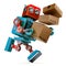 Robot in a rush delivering a package. Parcel Service. . Contains clipping path