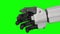 Robot`s hand moves his fingers. Black background . Green screen. Close up