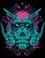 Robot samurai helmet cyberpunk background for t-shirt poster sticker design