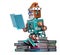 Robot Santa reading books. . Contains clipping path