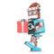 Robot Santa walking with gift. Isolated. Cnotains clipping path