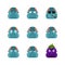 Robot set emoji avatar. sad and angry face. guilty and sleeping.