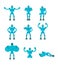 Robot set poses and motion. Robotic man happy and yoga. Cyborg s