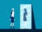 Robot standing and looking body in mirror of women reflection. Concept business vector illustration. Flat design style