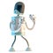 Robot stands in a fighting pose. 3D illustration