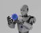 Robot studies a coronavirus with gauze mask medical,nano robot with bacterium,3d render