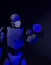 Robot studies a coronavirus with gauze mask medical,nano robot with bacterium,3d render