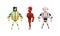 Robot Superhero Figures in Helmet and Armored Costume Vector Set