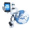 Robot with tablet phone. Global communication concept. Isolated. Contains clipping path