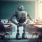 Robot teacher in a classroom with kids, teaching. Generative AI