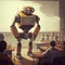 Robot teacher in a classroom with kids, teaching. Generative AI