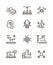 Robot technology and robotic machinery line vector icons. Artificial intelligence symbols