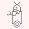 Robot thin line icon. Artificial intelligence bot with wheels and hand, side view. Astronomy vector design concept