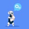 Robot Thinking Cyborg Isolated On Blue Background Concept Modern Artificial Intelligence Technology