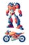 Robot transforming in motorcycle cartoon vector