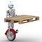 Robot on unicycle holds a pallet