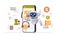 robot using loudspeaker on smartphone screen chatbot ai faq service mobile business assistant concept