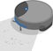 The robot vacuum cleaner cleans the floor. Vector flat illustration. The device is gray with a blue button