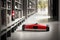 Robot vacuum cleaner do floor cleaning in corridor in deserted building, concept, Generative AI