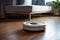 robot vacuum on edge of room. AI Generated