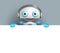 Robot vector character with a friendly smile holding blank white board